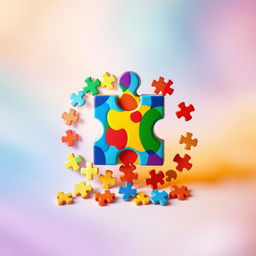 A colorful and vibrant autism puzzle piece, showcasing a blend of blue, yellow, green, and red hues