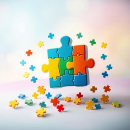 A colorful and vibrant autism puzzle piece, showcasing a blend of blue, yellow, green, and red hues