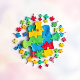 A colorful and vibrant autism puzzle piece, showcasing a blend of blue, yellow, green, and red hues