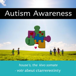 A serene and uplifting scene symbolizing autism awareness, featuring a large, colorful puzzle piece prominently in the center