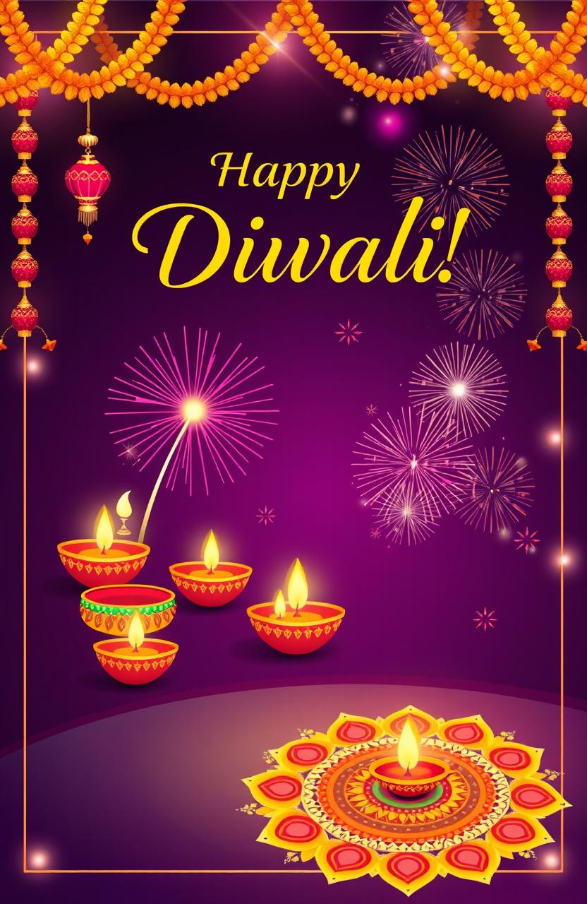 A vibrant Diwali poster designed for a business, showcasing a festive atmosphere