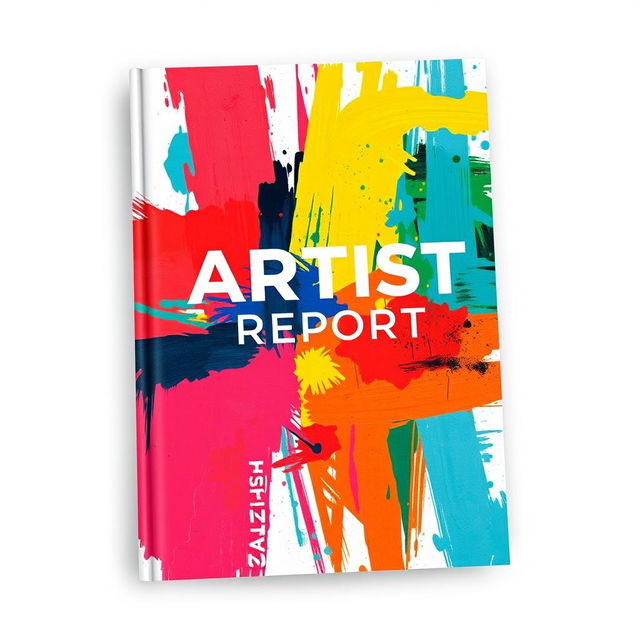 A visually striking book cover design for an artist report featuring a contemporary art theme