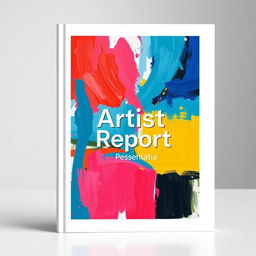 A visually striking book cover design for an artist report featuring a contemporary art theme