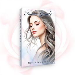 A captivating book cover design featuring an ethereal portrait of a woman with long, flowing hair styled in loose curls, embodying grace and beauty