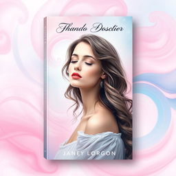 A captivating book cover design featuring an ethereal portrait of a woman with long, flowing hair styled in loose curls, embodying grace and beauty