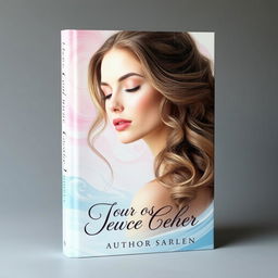 A captivating book cover design featuring an ethereal portrait of a woman with long, flowing hair styled in loose curls, embodying grace and beauty