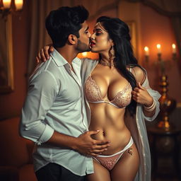 A sensual woman resembling Nushrat Bharucha, depicted as a sexy South Indian bride in a stylish bikini bottom