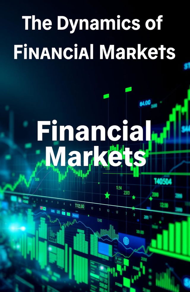 Create a visually stunning cover for a financial market book titled 'The Dynamics of Financial Markets'