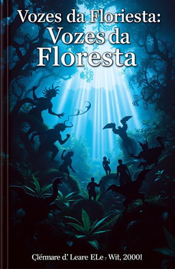 A visually striking book cover titled "Vozes da Floresta: Um Mergulho nas Lendas e Mitos Amazônicas" prominently displayed at the top