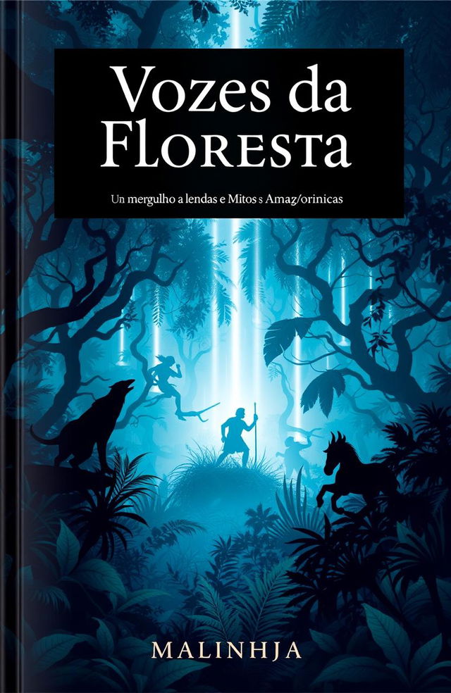 A visually striking book cover titled "Vozes da Floresta: Um Mergulho nas Lendas e Mitos Amazônicas" prominently displayed at the top