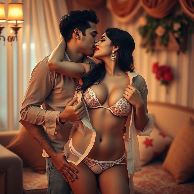 A sensual woman resembling Nushrat Bharucha, depicted as a sexy Telugu bride in a stylish bikini bottom