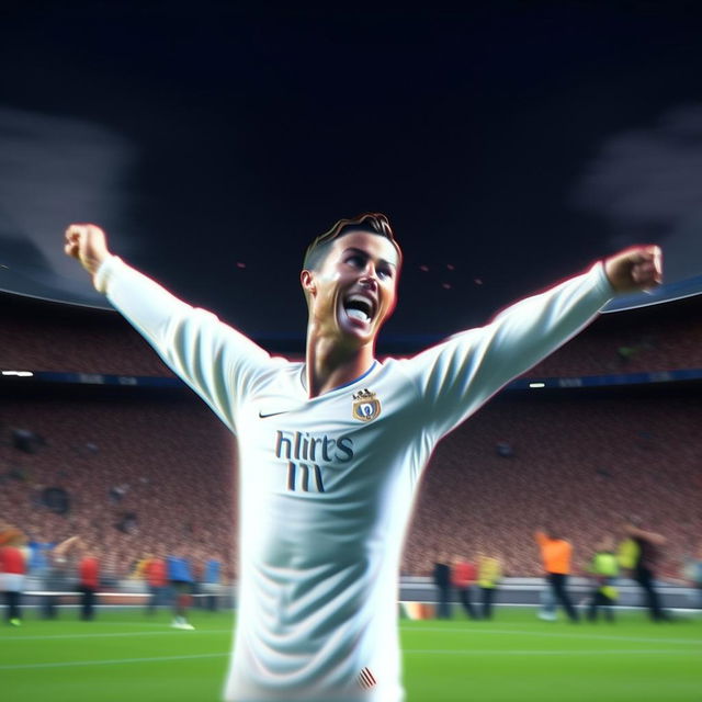 An animated depiction of Cristiano Ronaldo in mid celebration