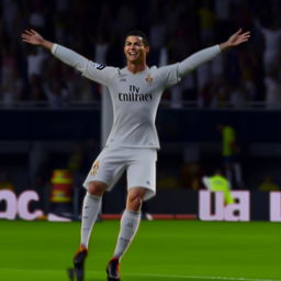 An animated depiction of Cristiano Ronaldo in mid celebration