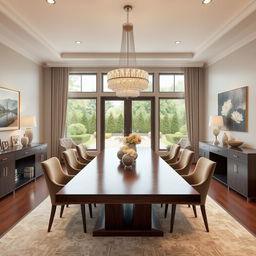 Generate realistic interior architecture renders, focusing on a contemporary dining room filled with elegance and sophistication