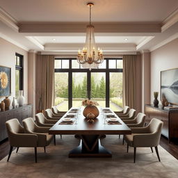 Generate realistic interior architecture renders, focusing on a contemporary dining room filled with elegance and sophistication