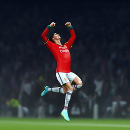 An animated depiction of Cristiano Ronaldo in mid celebration