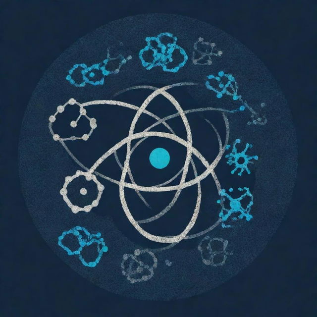 Design a t-shirt for a Science Department with creative and graphic elements such as atoms, molecules, DNA helix, and scientific equations, all neatly blended in harmony.