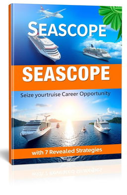 Create an engaging ebook cover design for 'Seascope' with the tagline 'Seize Your Cruise Career Opportunity with 7 Revealed Strategies'