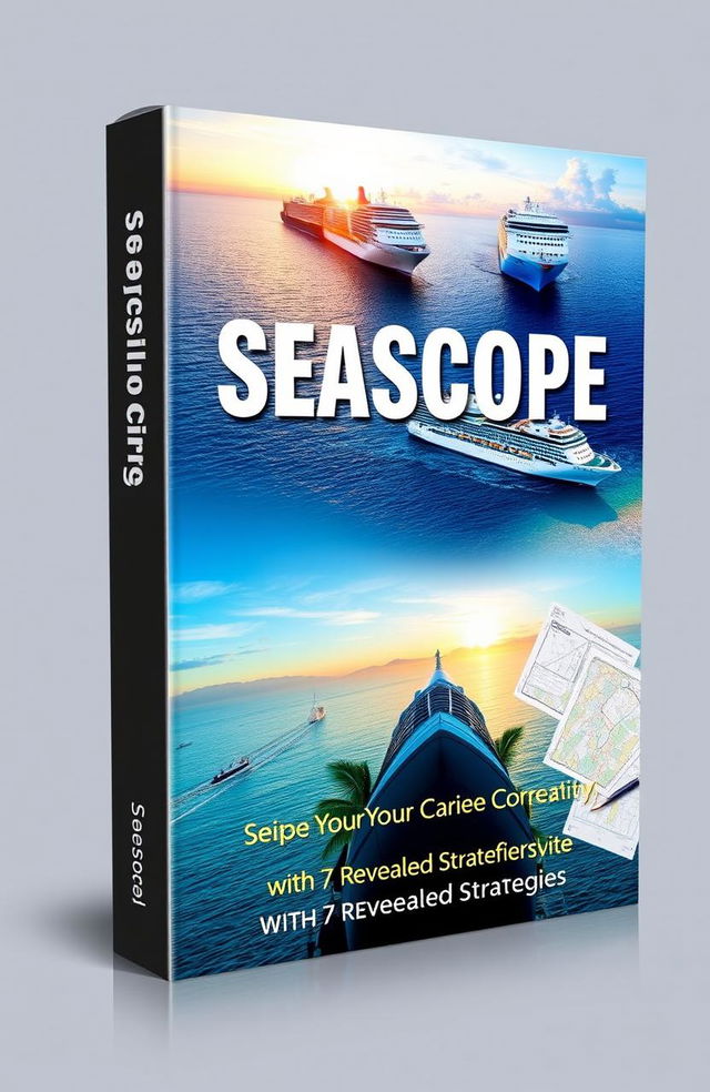 Create an engaging ebook cover design for 'Seascope' with the tagline 'Seize Your Cruise Career Opportunity with 7 Revealed Strategies'