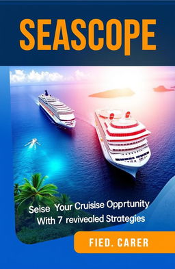 Create an engaging ebook cover design for 'Seascope' with the tagline 'Seize Your Cruise Career Opportunity with 7 Revealed Strategies'