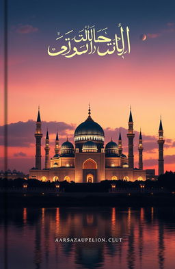 A beautiful book cover design featuring a majestic masjid (mosque) in a serene landscape