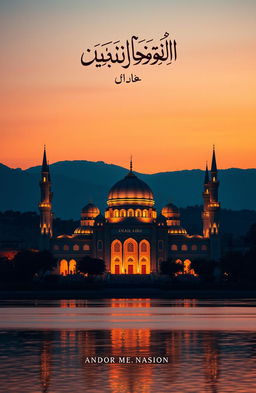 A beautiful book cover design featuring a majestic masjid (mosque) in a serene landscape