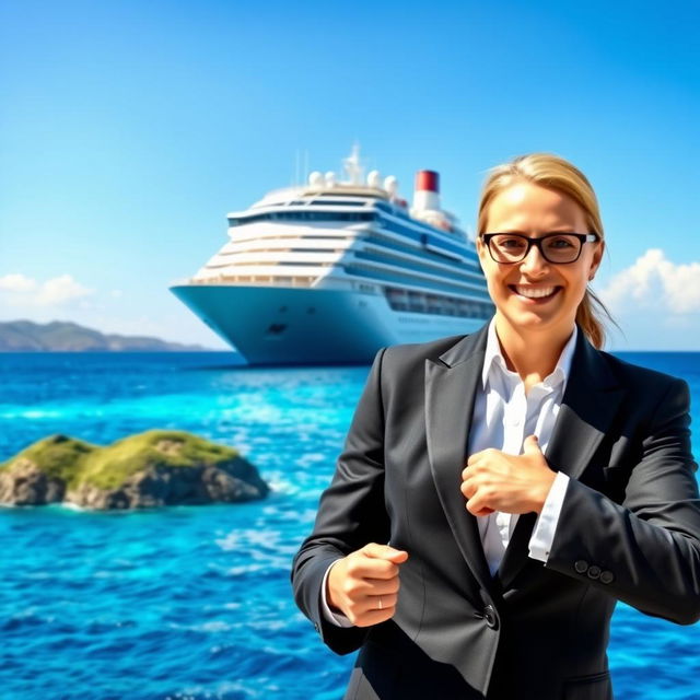 A visually engaging image depicting a luxury cruise ship in the middle of a bright, sunny ocean, highlighting the potential career opportunities in the cruise industry