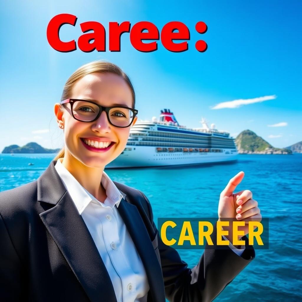 A visually engaging image depicting a luxury cruise ship in the middle of a bright, sunny ocean, highlighting the potential career opportunities in the cruise industry