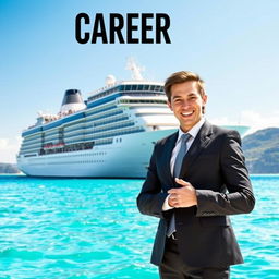 A visually engaging image depicting a luxury cruise ship in the middle of a bright, sunny ocean, highlighting the potential career opportunities in the cruise industry