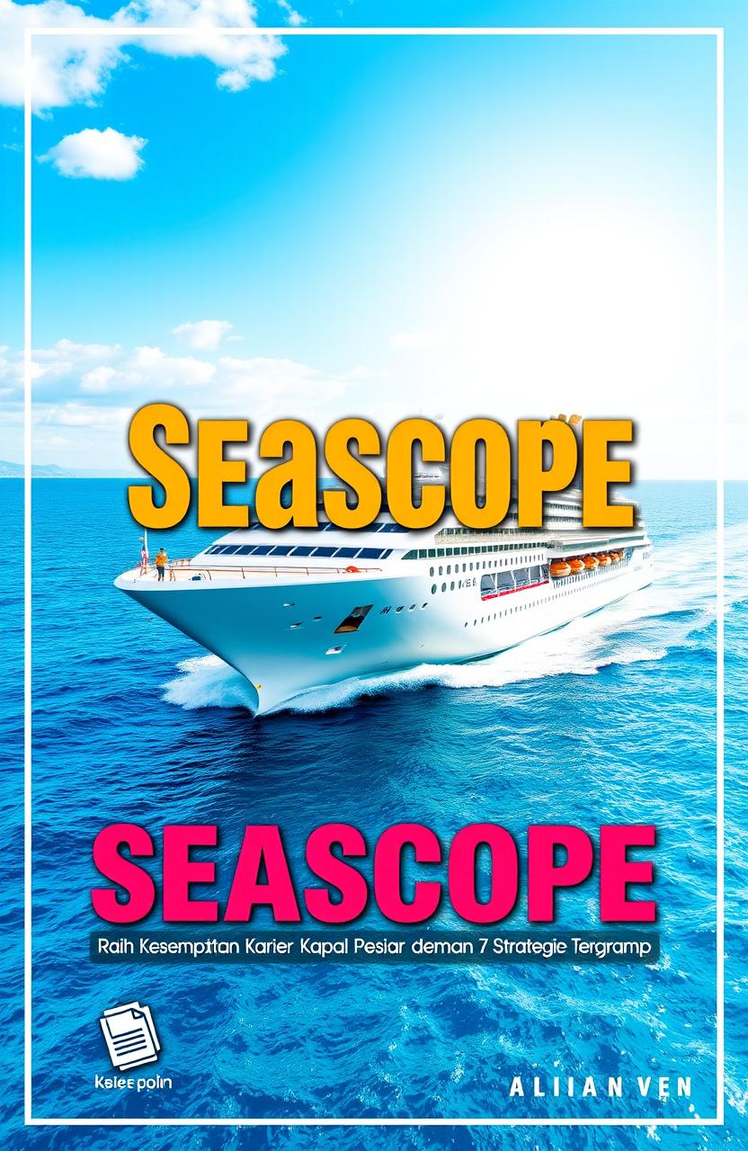 A captivating ebook cover design for Seascope, featuring a vibrant cruise ship sailing on crystal blue waters under a sunny sky