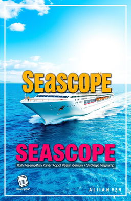 A captivating ebook cover design for Seascope, featuring a vibrant cruise ship sailing on crystal blue waters under a sunny sky