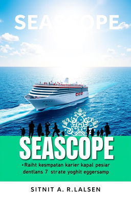 A captivating ebook cover design for Seascope, featuring a vibrant cruise ship sailing on crystal blue waters under a sunny sky