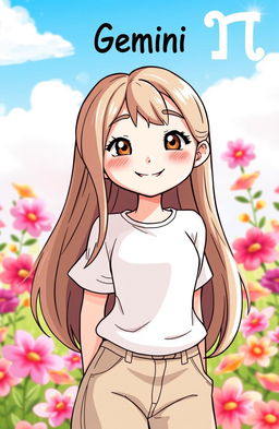 A friendly girl with a sweet smile and a charming dimple, representing the zodiac sign Gemini