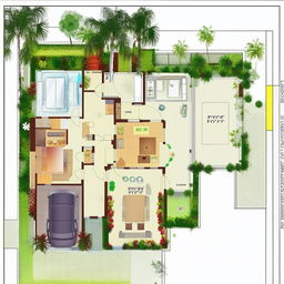 Create a detailed floor plan of a 1580 square feet house accommodating two car parks, drawing area, guest room, common washroom, kitchen, dining area, master bedroom with an attached washroom, and a utility area.