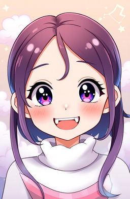 A friendly girl with a sweet smile and distinctive buck teeth, embodying the traits of the Gemini zodiac sign