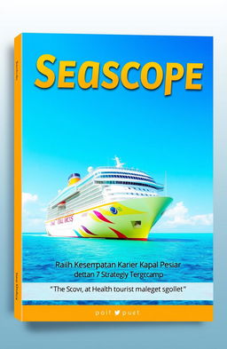 An appealing ebook cover design for 'Seascope' featuring a vibrant cruise ship sailing in a stunning tropical landscape
