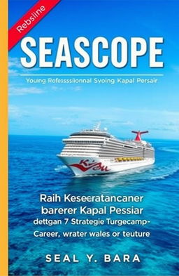 An appealing ebook cover design for 'Seascope' featuring a vibrant cruise ship sailing in a stunning tropical landscape