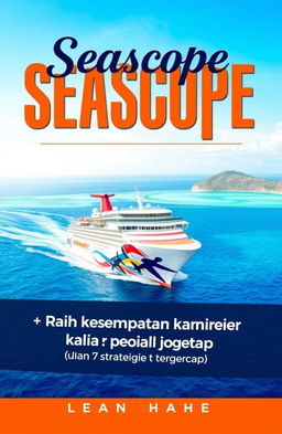An appealing ebook cover design for 'Seascope' featuring a vibrant cruise ship sailing in a stunning tropical landscape