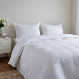 An ultra-thin white bed comforter, barely adding any bulk but greatly enhancing the look of the bed.