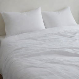 A slimmer white bed comforter, minimalistic yet inviting, resting lightly on a bed.