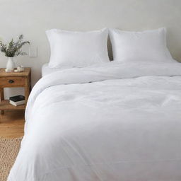 A slimmer white bed comforter, minimalistic yet inviting, resting lightly on a bed.