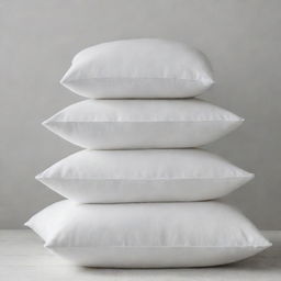 A stack of white cushions, different shapes and sizes, neatly arranged in an inviting setup.