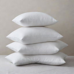 A stack of white cushions, different shapes and sizes, neatly arranged in an inviting setup.