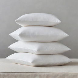 A stack of white cushions, different shapes and sizes, neatly arranged in an inviting setup.