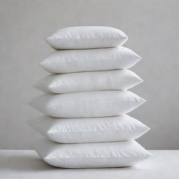 A stack of white cushions, different shapes and sizes, neatly arranged in an inviting setup.