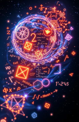 A visually engaging representation of mathematics, showcasing intricate mathematical symbols, formulas, and geometric shapes swirling together in a harmonious design
