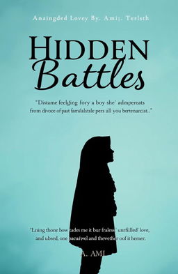 A poignant Wattpad cover for a story titled 'Hidden Battles' by Ami, featuring a silhouette of a girl wearing a hijab, evoking a sense of nostalgia and sadness