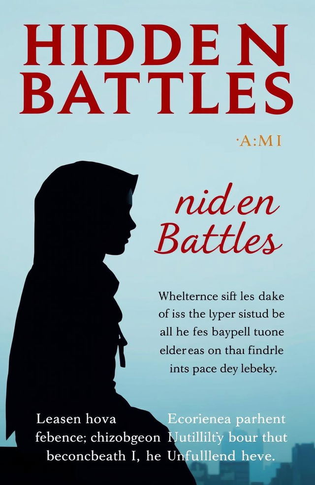 A poignant Wattpad cover for a story titled 'Hidden Battles' by Ami, featuring a silhouette of a girl wearing a hijab, evoking a sense of nostalgia and sadness