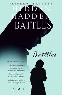 A poignant Wattpad cover for a story titled 'Hidden Battles' by Ami, featuring a silhouette of a girl wearing a hijab, evoking a sense of nostalgia and sadness
