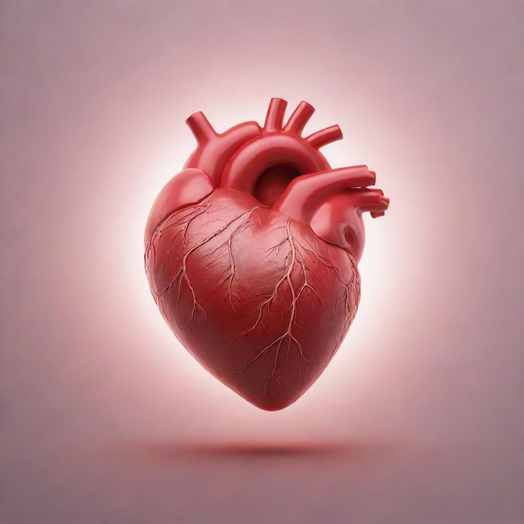 Create a vibrant, hyper-realistic image of a heart glowing in soft light.